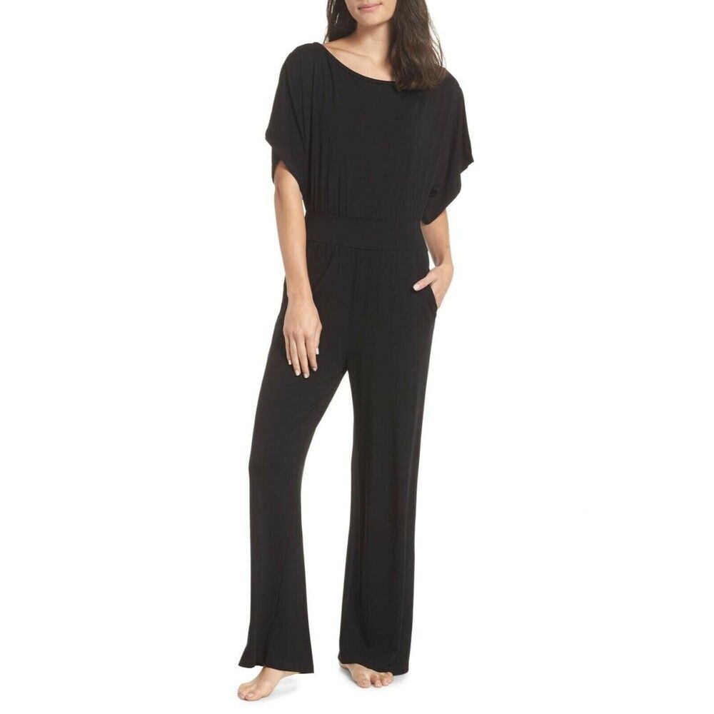 NEW BB Dakota Open Short Sleeve Jumpsuit Women's  sz L  Black
